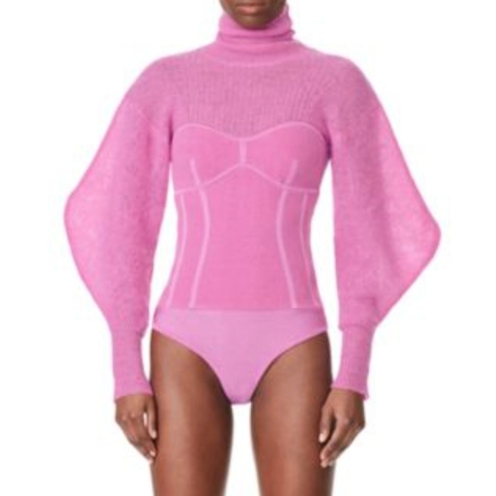 New Herve Leger Paris Mohair Bodysuit In Carnation Size Small
